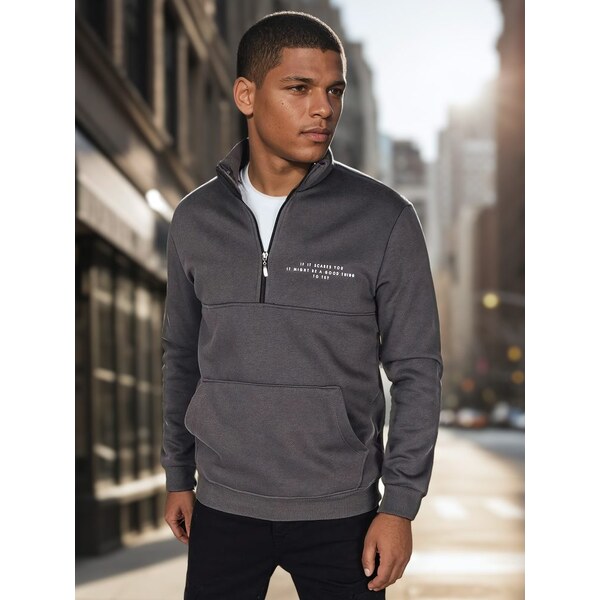 Dstreet Trendy grafitová pánska mikina s nápisom 62631151