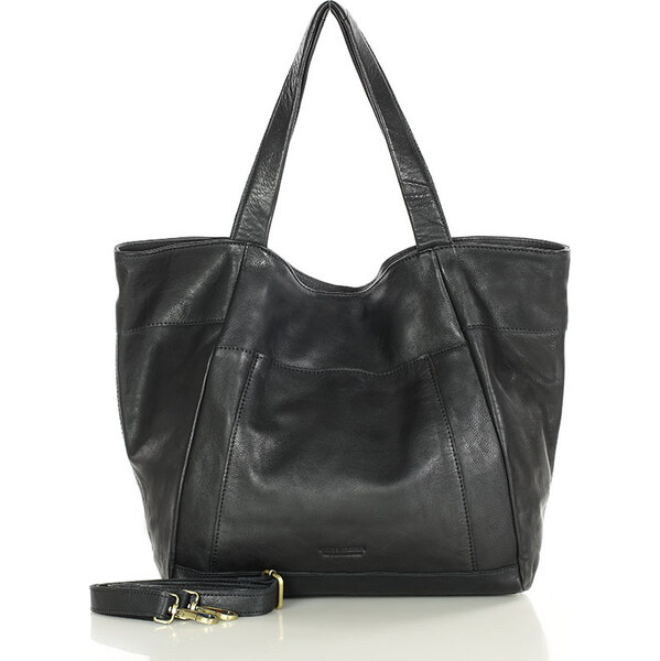 MARCO MAZZINI Čierna veľká dámska kožená shopper kabelka (vs119a) 62634299
