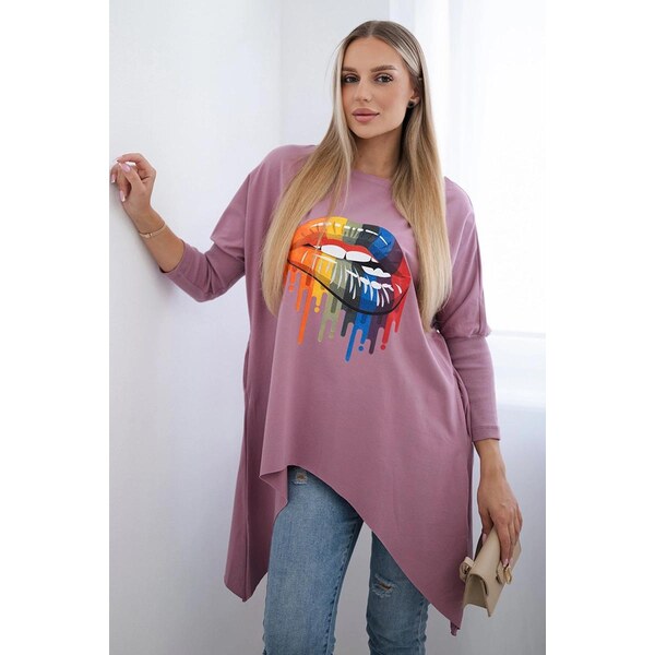 MladaModa Tunika s potlačou dúhových pier model 9006 fialová 43383356