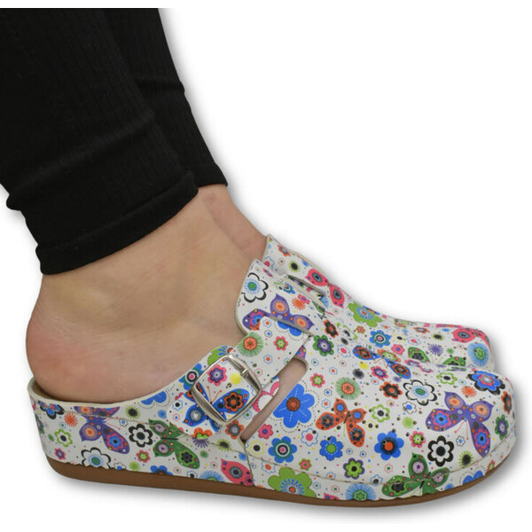 JOHN-C Dámske farebné klinové šľapky FLOWERS 62643779