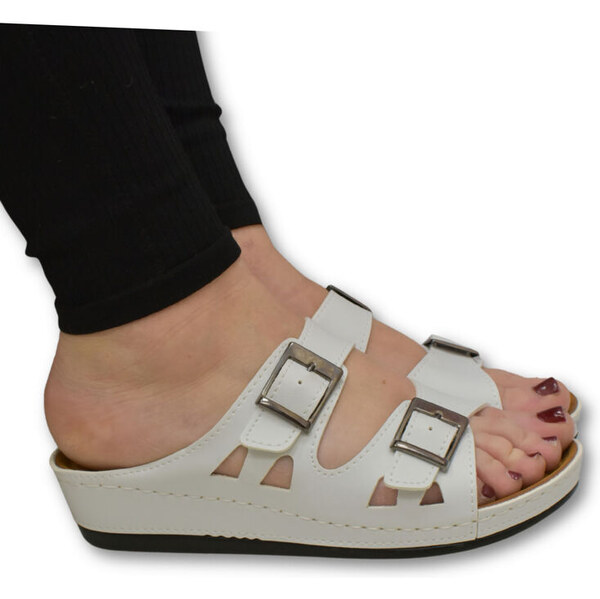 JOHN-C Dámske biele klinové šľapky NORMA 62643782