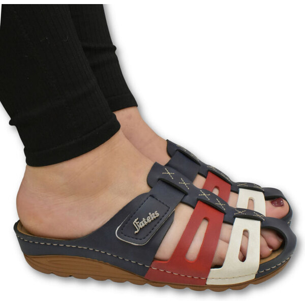 JOHN-C Dámske červeno-modré šľapky FATEKS 62643780