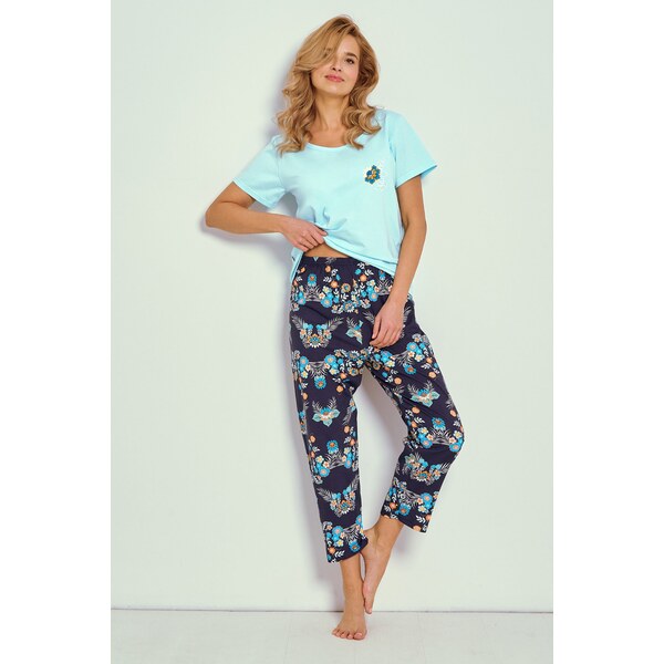 Taro Dámske bavlnené pyžamo 3/4 Kristen 3329 tyrkysové, Farba 63110404