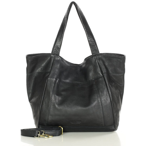 MARCO MAZZINI Veľká kožená nákupná taška s vreckom | čierna vs119a 62679104