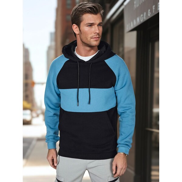 Dstreet Pánska modrá a čierna mikina s kapucňou 62700587