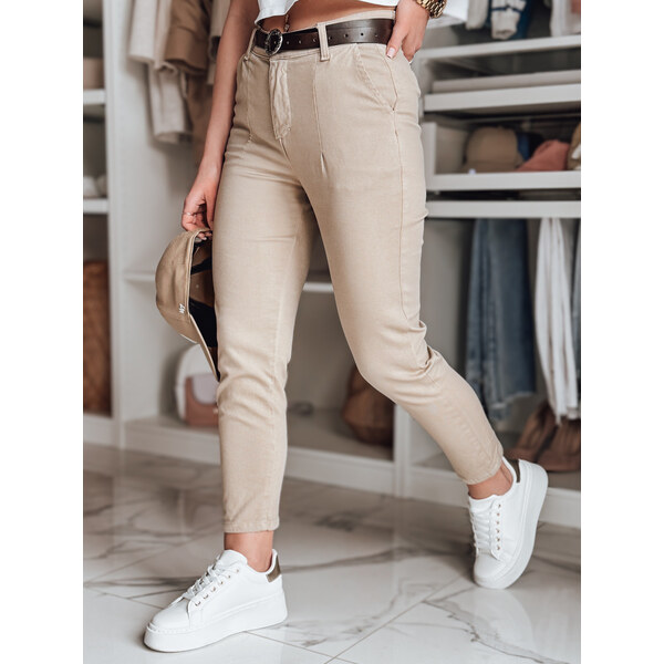 BASIC Béžové dámske slim fit nohavice s vysokým pásom UY2545 62702034