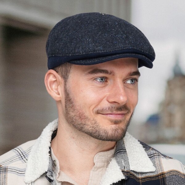 KRUMLOVANKA Zimná modrá bekovka - twídová bekovka (skryté ušné klapky) 60316823