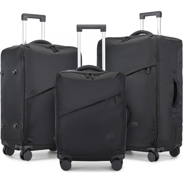 KONO Set kufrov - Soft shell, látkový s TSA zámkom, čierny 62738701