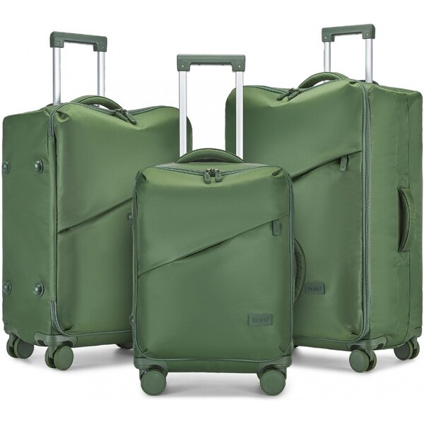 KONO Set kufrov - Soft shell, látkový s TSA zámkom, zelený 62738700