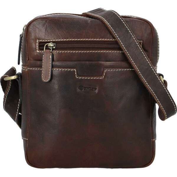 DIVILEY Pánska kožená taška cez rameno Bastien tm. hnedá 22554635
