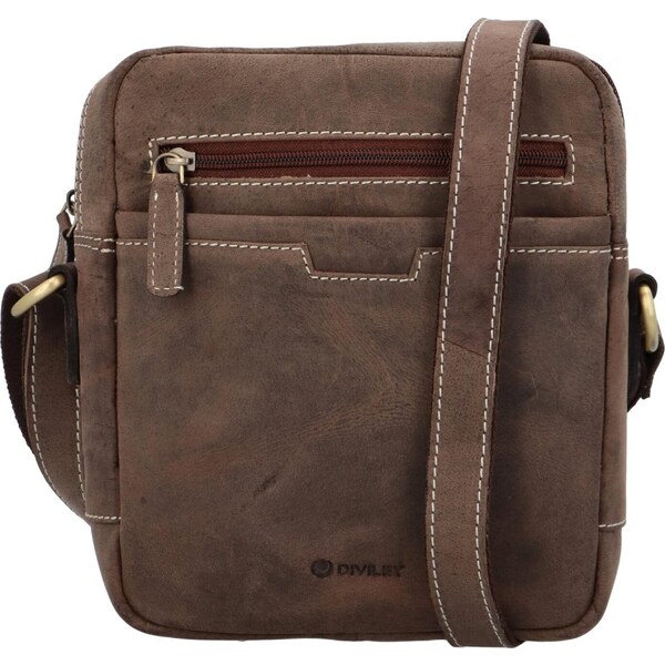 DIVILEY Pánska kožená taška cez rameno Bastien tm. hnedá 33830860