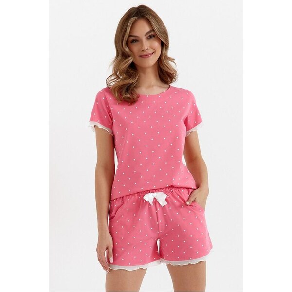 Cana Bavlnené pyžamo Emotion krátke ružové s bodkami 64175005