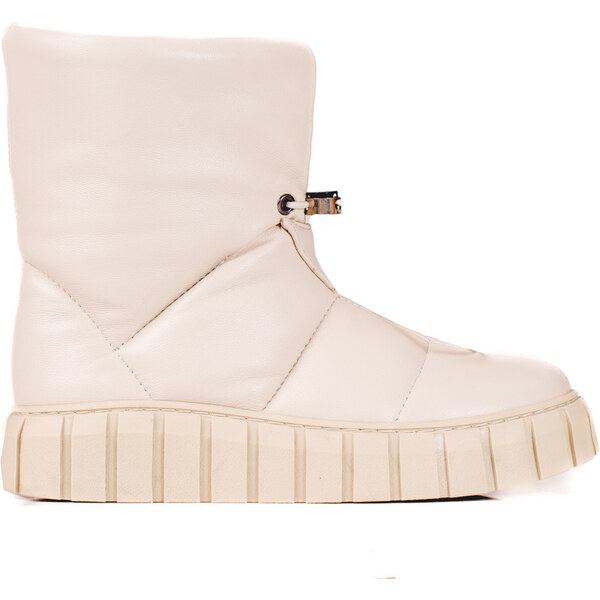 Shelvt womens snow boots leather with ribbing beige 50531215