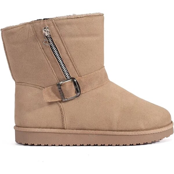 Shelvt Light beige womens snow boots with a decorative buckle and 64658857