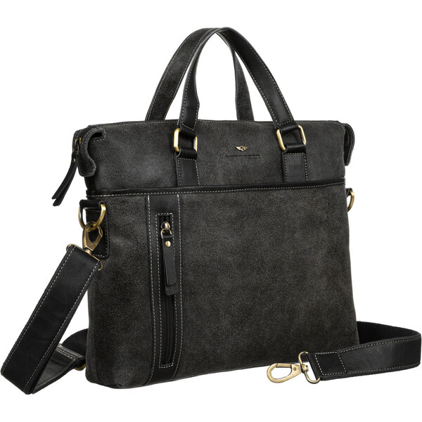 Čierna kožená pánska taška na dokumenty s priestorom na notebook - 62741772