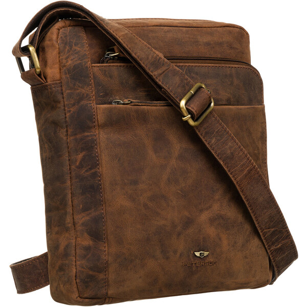 Pánska hnedá kožená messenger taška s nastaviteľným popruhom - 62741793