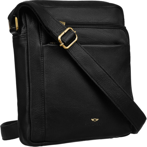 Čierna kožená pánska messenger taška s pevnými zipsami - Peterson 62741794