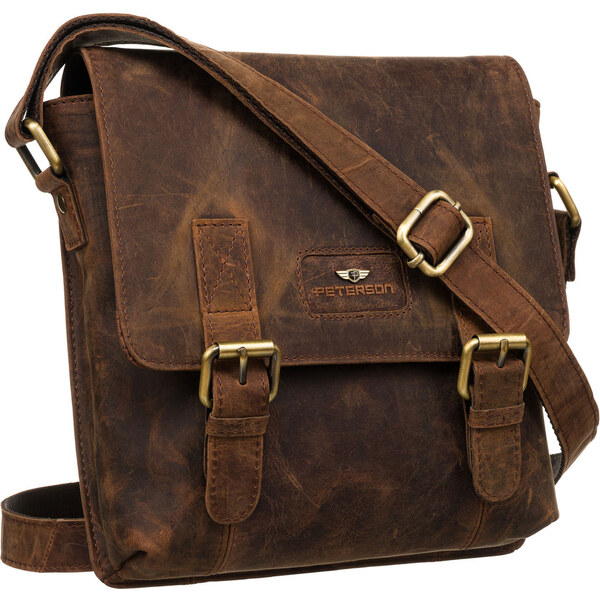 Klasická pánska messenger taška z prírodnej kože v hnedej farbe - 62741799