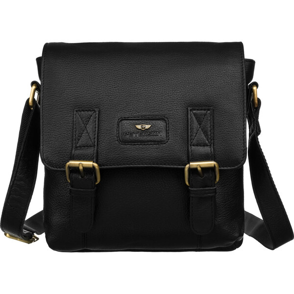 Klasická, čierna pánska messenger taška z prírodnej kože, zavesená na 62741800