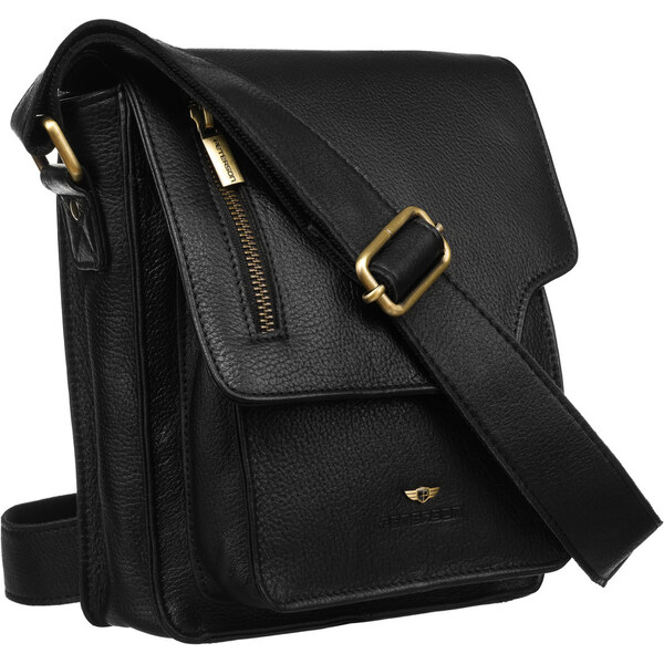 Pánska čierna kožená messenger taška s chlopňou, zavesená na 62741802