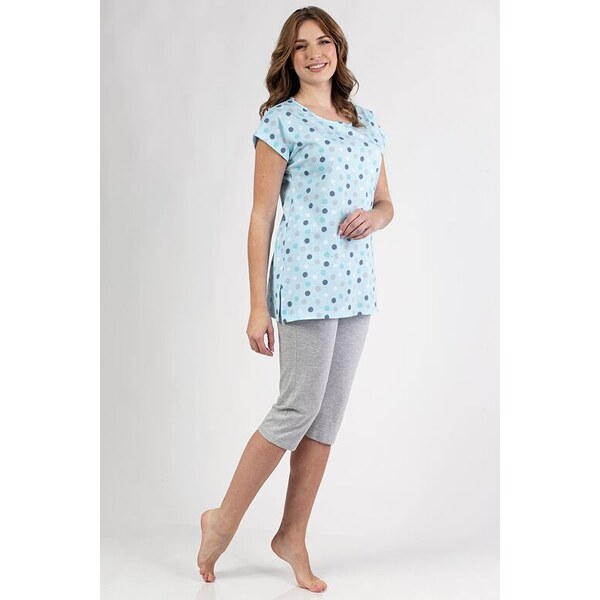 Regina Dámske pyžamo Betina tyrkysové s bodkami 64276397