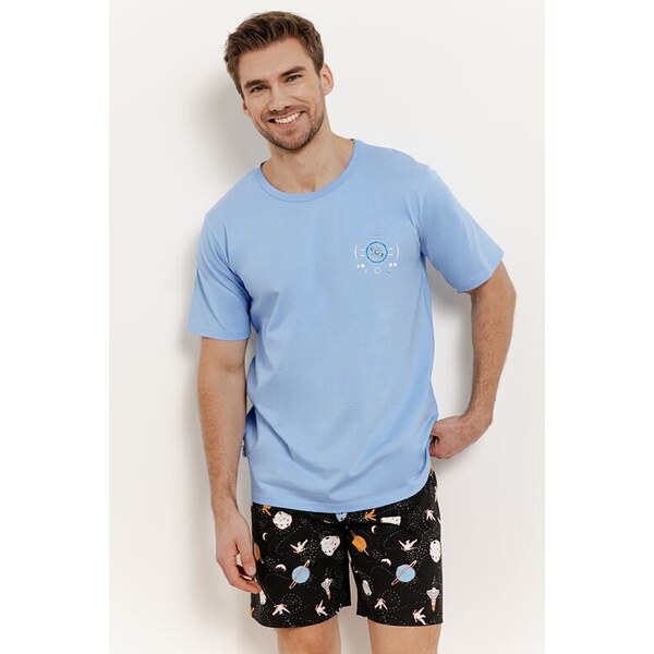 Taro Pánske pyžamo Spencer modré s planétami 62854538