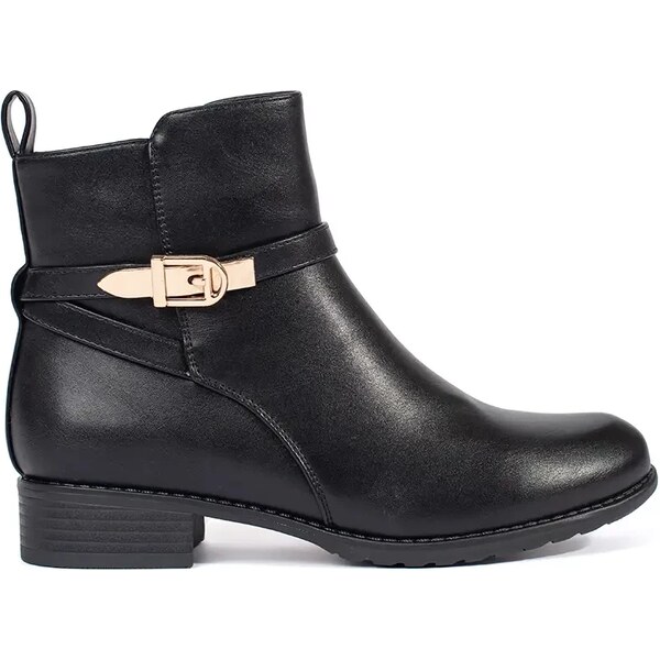 Shelvt Womens black low-heeled ankle boots with a decorative belt 58365826