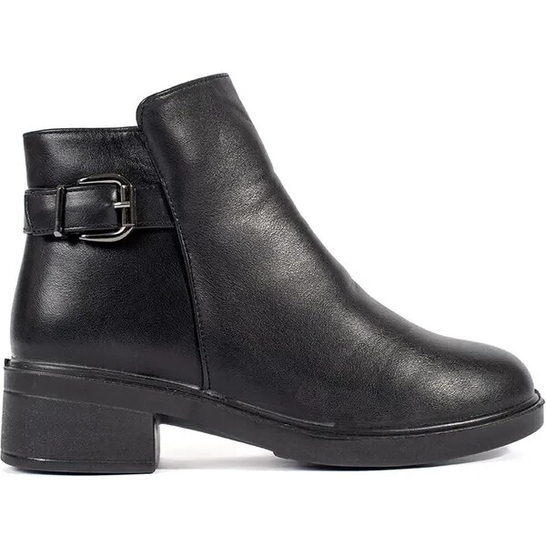 Shelvt Womens black low-heeled boots with a decorative buckle 58430175