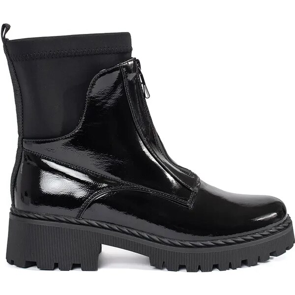 GOODIN Lacquered black womens ankle boots with a zipper 59901809