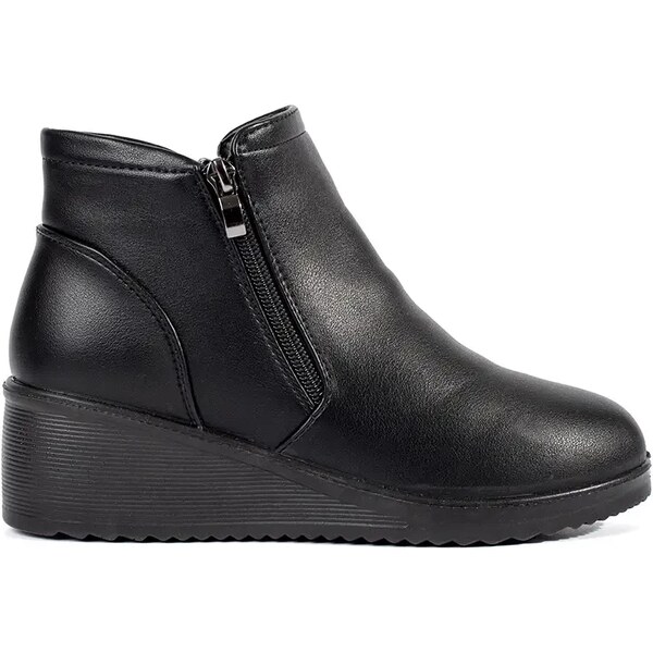 Shelvt Womens black short ankle boots on wedges, insulated 58430177