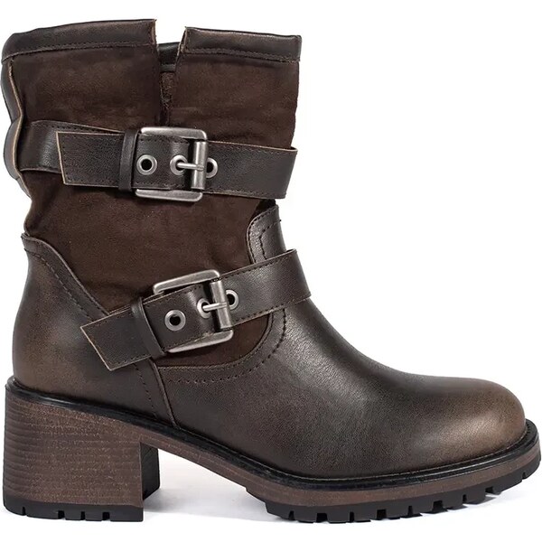 Shelvt Brown womens heeled ankle boots with buckles 59900026