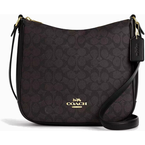 Coach Ellie File Bag Signature Canvas Gold Walnut Black 63731061