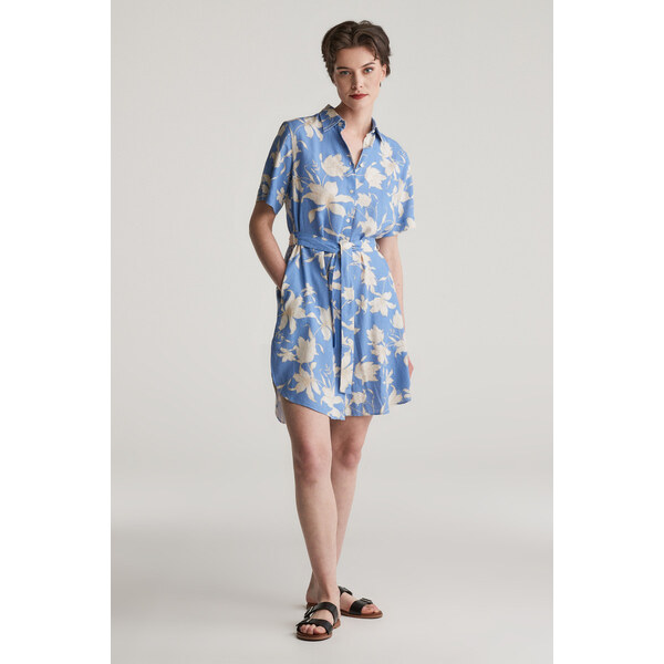 ŠATY GANT REG LINEN FLORAL PRINT SHIRT DRESS PERFECT BLUE 62772605