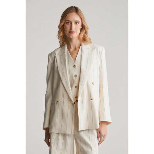 SAKO GANT PINSTRIPE LINEN CLUB BLAZER EGGSHELL 62772608