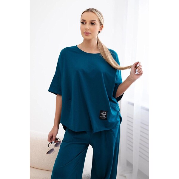 MladaModa 2-dielna bavlnená súprava blúzky a trojštvrťových teplákov 62776150