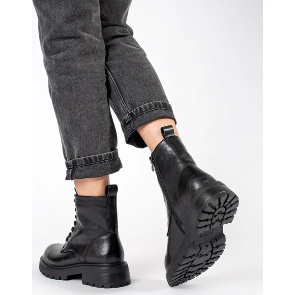 BASIC Čierne kožené dámske workery na platforme Sergio Leone TR796-S-B 58359600