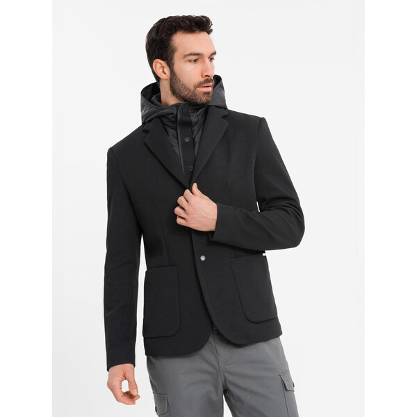 Ombre Mens jacket with high collar and hood - black 64782543