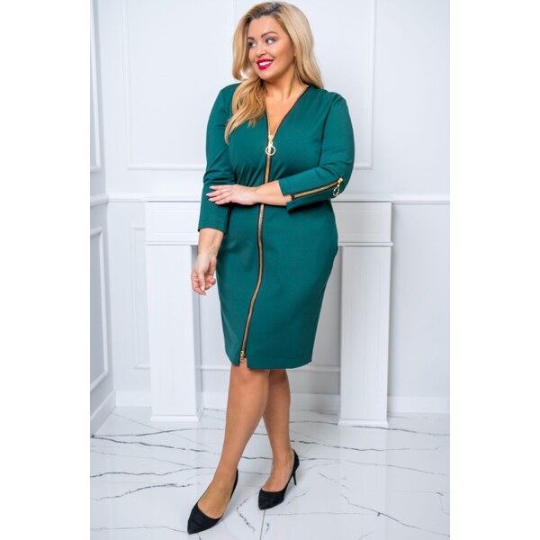 (veľ. 50) Šaty so zipsom a vreckami zelené 63884837