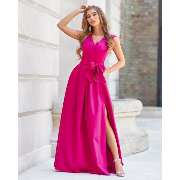 (veľ. 48) Dlhé trblietavé šaty bez rukávov fuksiové 62789563