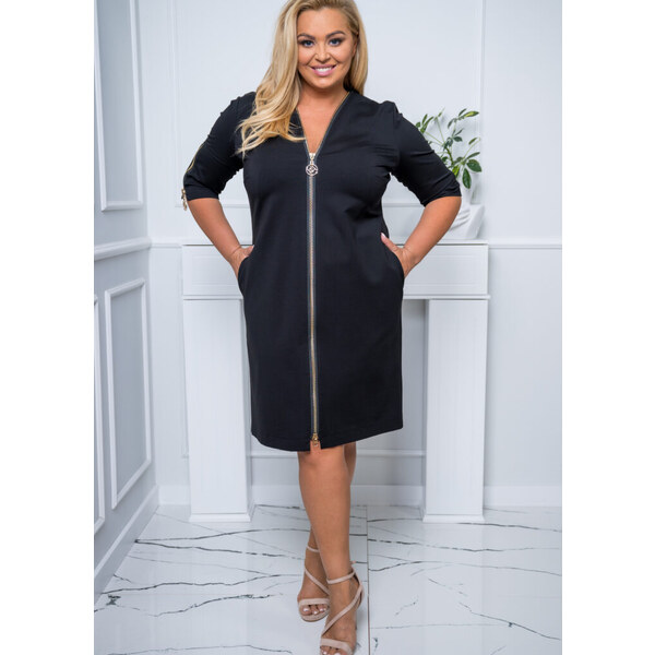 (veľ. 52) Šaty so zipsom a vreckami čierne 63884835