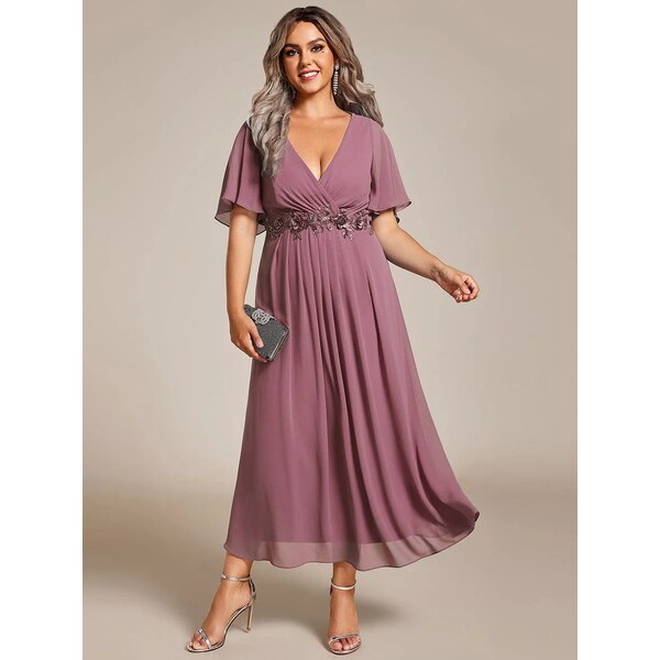 (veľ. 56) Midi šaty s ozdobou na páse staroružové 66268835