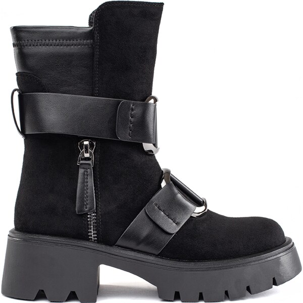 GOODIN Black suede womens ankle boots with buckles 58357546