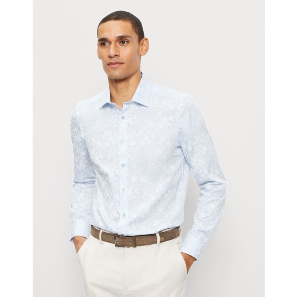 Pánska modrá slávnostná košeľa s kvetovanou štruktúrou OLYMP body fit 62797789