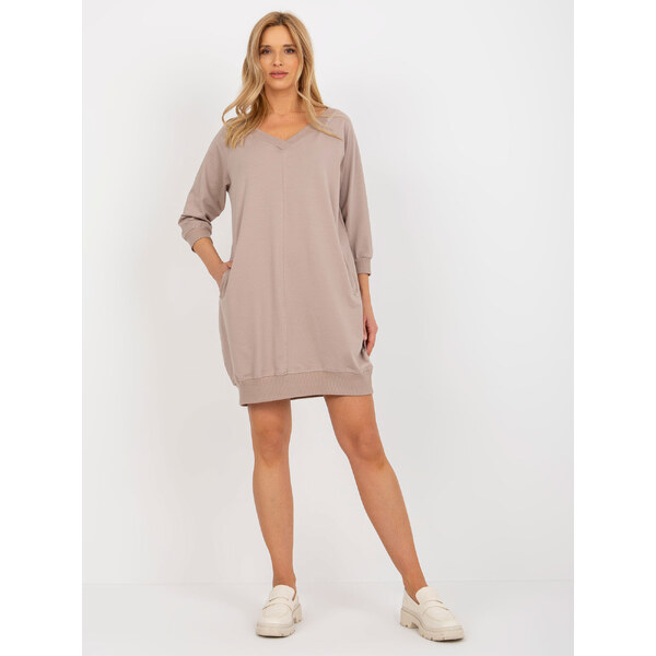 BASIC FEEL GOOD Béžové teplákové šaty s výstrihom do V -RV-SK-7203.35P 39657915