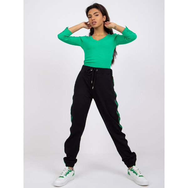 RUE PARIS Čierne tepláky so zeleným pruhom RV-DR-7456.14P-black 57949743