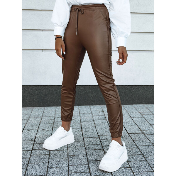 BASIC Tmavohnedé koženkové nohavice BRIAL UY2151 57275366