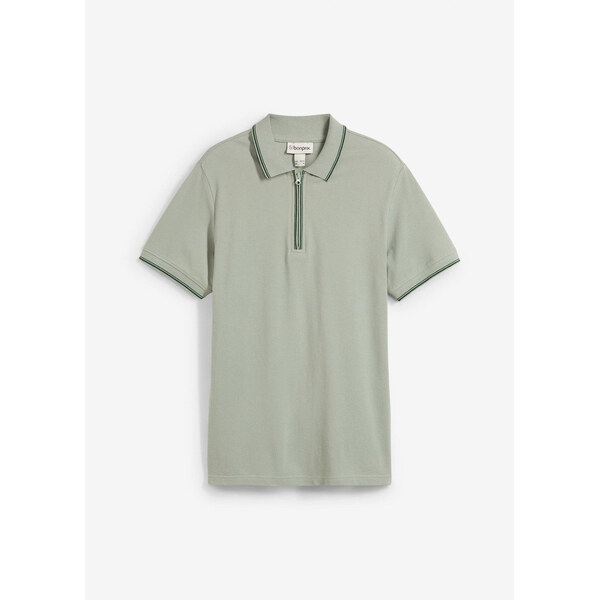 bonprix Piqué polo tričko so zipsom z čistej bavlny, farba zelená 62858148