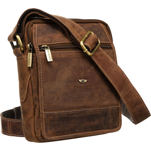 Pánska hnedá kožená messenger taška s nastaviteľným popruhom - 62864894