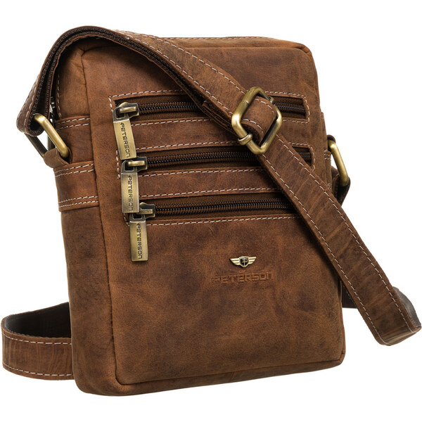 Hnedá pánska taška cez rameno so zipsom na prednej strane - Peterson 62864896