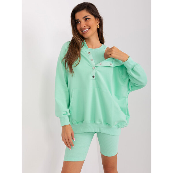 BASIC Mintový trojdielny komplet šortiek, crop topu a mikiny EM-KMPL 46682105